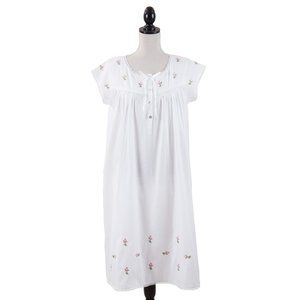 Taleen Ladies lightweight White Cotton Pink floral embroidered Nightgown Pajama